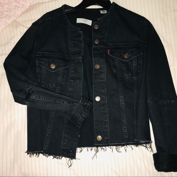 Levi's Cropped Black Denim Jacket Outlet, SAVE 40% 